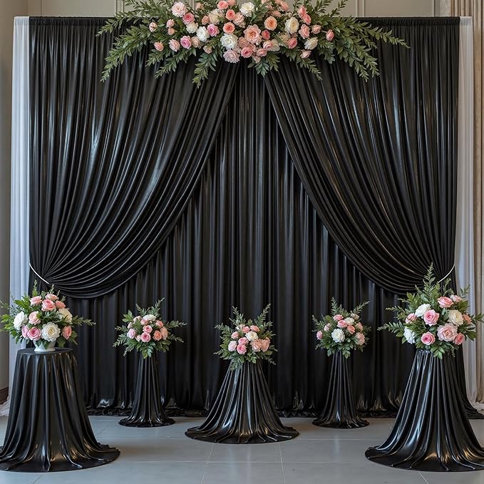 Outpain Thick 20 ft x 10 ft Black Sequin Backdrop Curtain for Parties, Wrinkle Free Glitter Photo Backdrop Drapes 4 Panels 5x10ft Black Back Drop Cloth for Wedding Christmas Photography Background