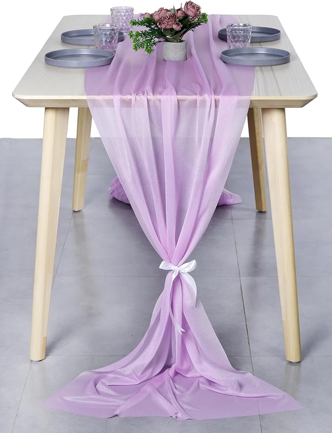 MDS Halloween Chiffon Table Runner - 25 Pack, 29 x 170 Inches, 14ft Each - Sheer Spooky Table Runners for Haunted House Parties, Trick-or-Treat Tables, Witchy Décor, Wedding & Events - Orchid