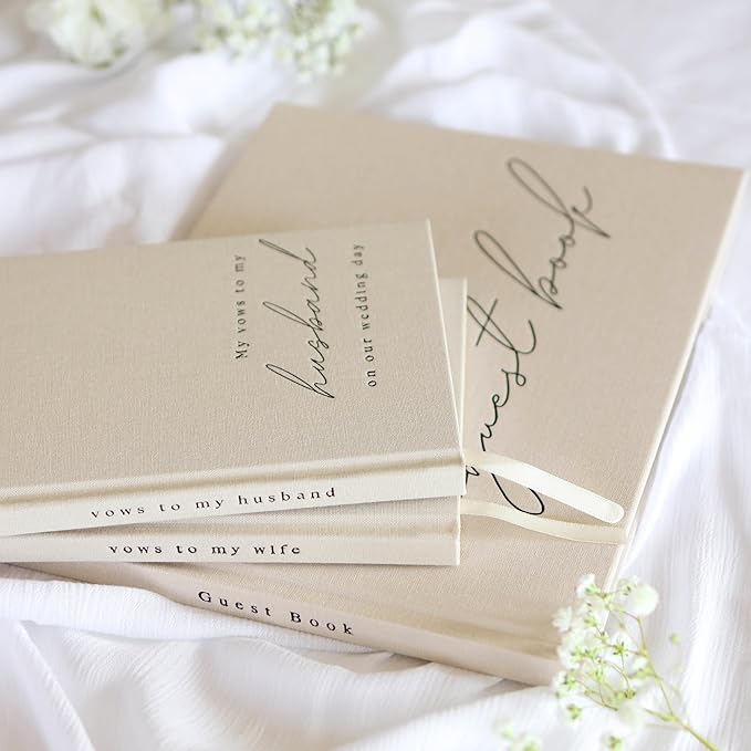 Guestbooks Wedding Vow Set, 2 Pack, Beige Linen Cover, 48 Pages