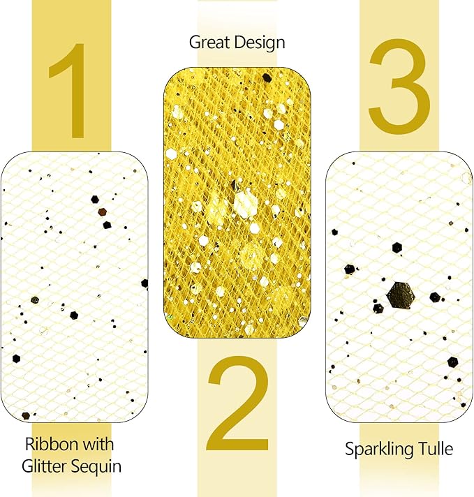Glitter Tulle Rolls, 6” by 50 Yards (150FT) Sparkling Tulle Spool Ribbon Sequin Tulle Netting Fabric for Tutu Skirt Wedding Birthday Baby Shower (Yellow)