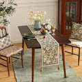 Designer Elegant Linen Table Runner Long, 87 Inches – Green, Flower