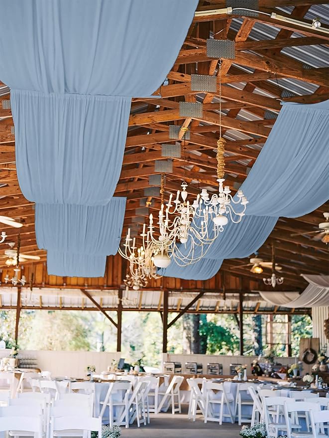 6 Panels Dusty Blue Ceiling Drapes for Wedding, 5ftx15ft Ceiling Drapes Cheesecloth Sheer Fabric Curtain Wedding Arch Draping Fabric Romantic Ceilings Decorations for Weddings Party Ceremony Stage