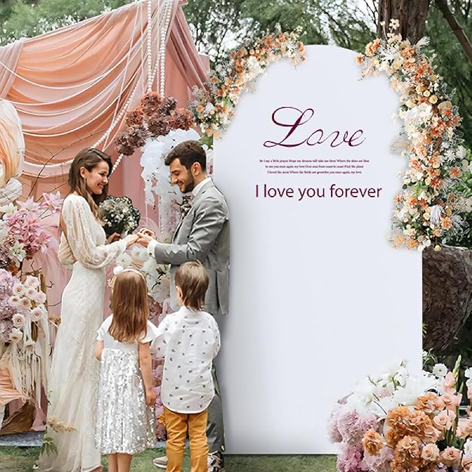 Arch Backdrop Stand Cover 8Ft White Thick Spandex Fabric Arch Backdrop Cover High Elasticity Fitted Round Top for Wedding Birthday Party Baby Shower Garden Decoration