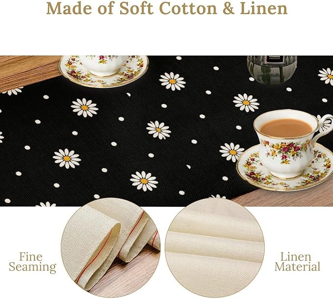 Spring Daisy Table Runner, Farmhouse Seasonal Summer Flower Retro Country Table Center Decor for Home Kitchen Dining Patio Holiday Party Indoor Outdoor Table Decorations, 13"x72" Inch