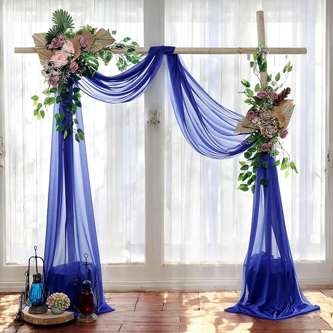 MDS Halloween Chiffon Draping Fabric - 2 Panel, 30" Wide x 30ft Long - Sheer Spooky Arbor & Canopy Drapery for Haunted House Backdrops, Party Ceilings, DIY Costumes & Themed Events - Royal Blue