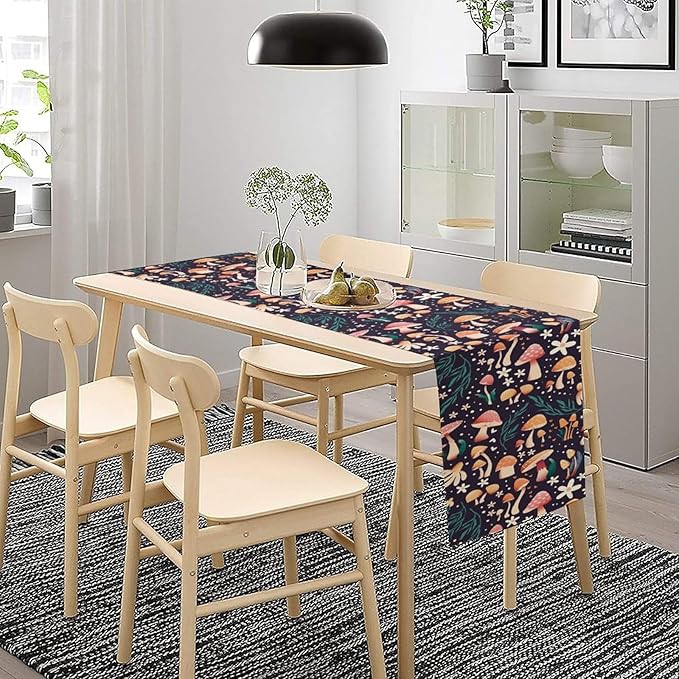 Mushroom Table Runner,Retro Forest Plant Table Cloth Farmhouse Kitchen Dining Table Decoration for Home Party Decor 13x108 Inch