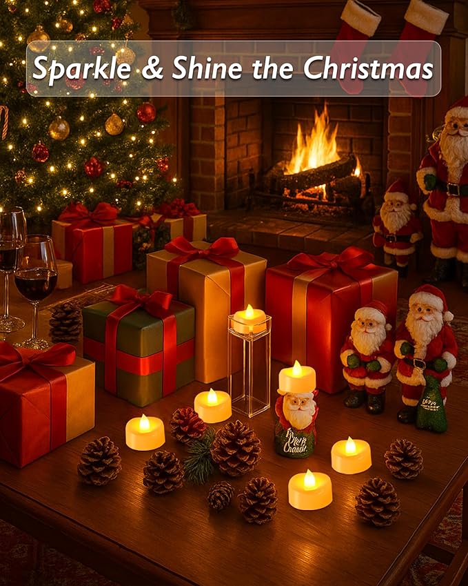 Raycare 24 Pack LED Tea Lights Battery Operated, 200+Hour Flickering Votive Candles, Realistic Fake Flameless TeaLights for Wedding Party Halloween Thanksgiving Christmas Decorations,Ivory Base