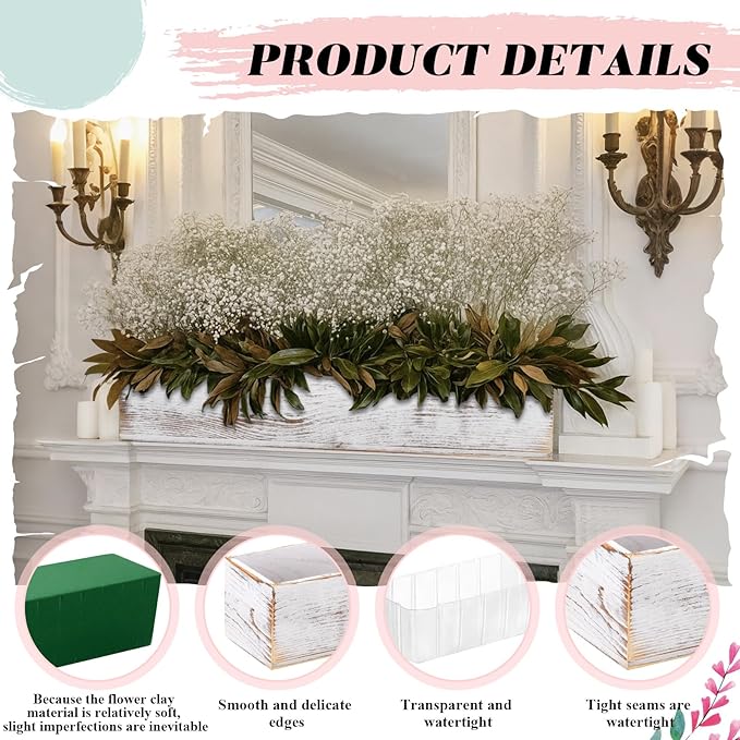 Planter Box Set of 4 Rustic Wood, 16 Inch White with Liners and Foam