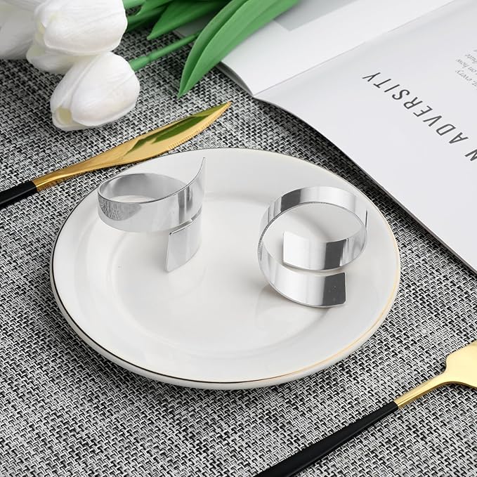 Silver Napkin Rings Set of 10, Metal Material (Silver, Normal)
