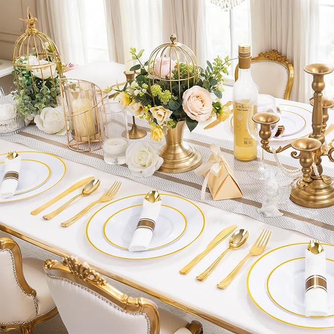Spoons, Gold Plastic Disposable Cutlery Set with Napkins, 400 Pieces