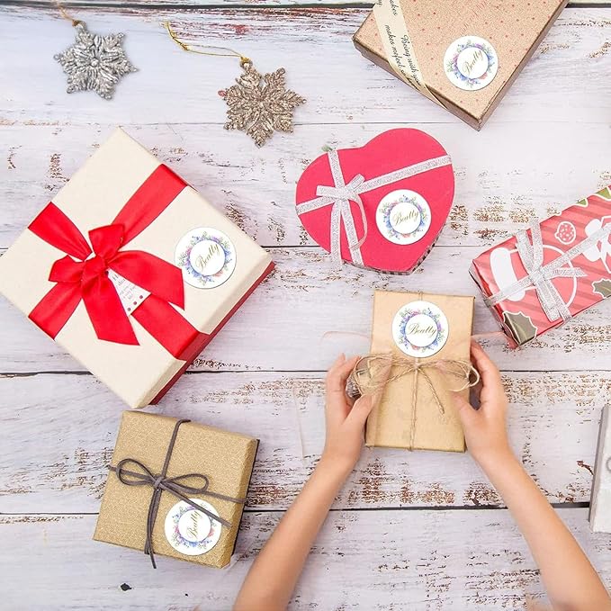 Custom Stickers for Weddings, Birthdays & Businesses - Personalized Labels with Your Logo - Waterproof, Fade and Heat Resistant - Pack of 100-1000 (Wreath D, 3.5 Inch)