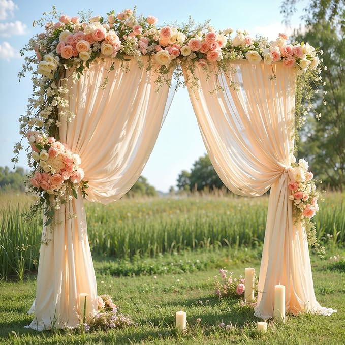 Wedding Arch Draping Fabric,1 Panel 29" x 18Ft Champagne Sheer Chiffon Curtain Drapes 6 Yards for Wedding Ceremony Birthday Party Decoration