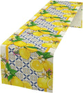 Lemon Table Runner,Spring Summer Seasonal Yellow Blue Table Runner for Kitchen Dining Table Home Party Decoration 13x90 Inch