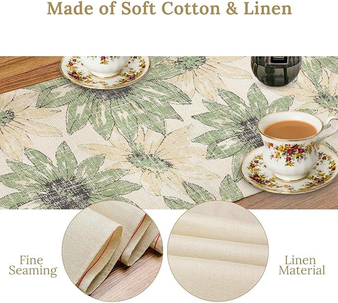 Chrysanthemum Vintage Floral Table Runner, Elegant Yellow Sunflower Spring Summer Elegant Pattern Artichokes Flower Table Runner for Party Kitchen Dining Living Room Decor, 13x90 Inch