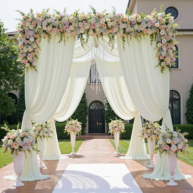 30ftx12ft Wrinkle Free Ivory Backdrop Curtain, 6 Panels 12FT Height Ivory Wedding Backdrop Drapes, Silky Polyester Back Drop Cloth for Birthday Photography Background Party Backdrop Draping