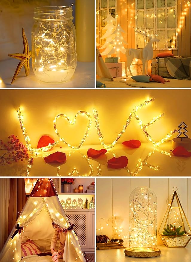 Minetom 12 Pack Fairy Lights Battery Operated -7ft 20 LED Silver Wire String Lights, Waterproof Mini Firefly Lights for DIY, Wedding, Mason Jars, Crafts, Christmas Garlands, Party Decor