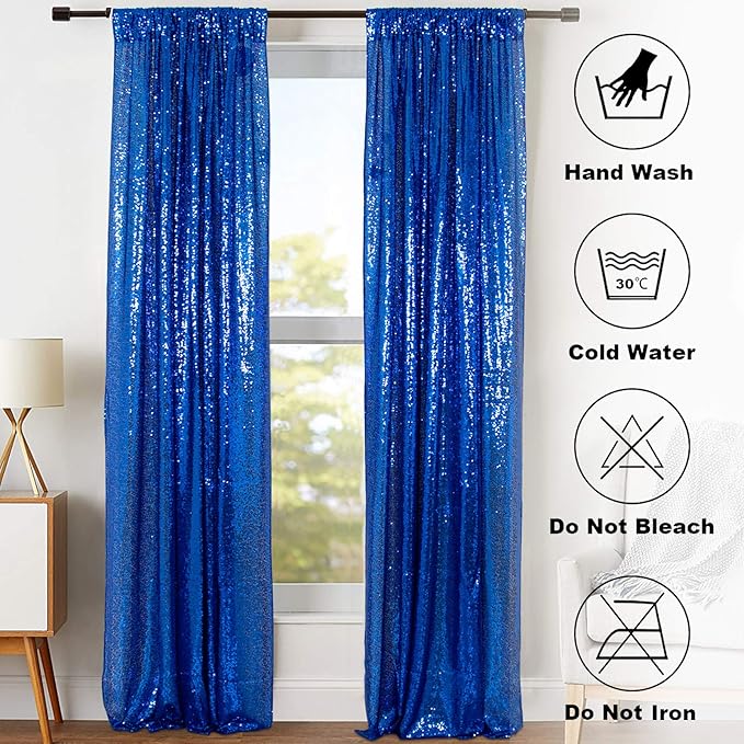 ShinyBeauty Sequin Curtains 2 Panels Royal Blue 2FTx8FT Sequin Photo Backdrop Sequin Backdrop Curtain Pack of 2-1011E