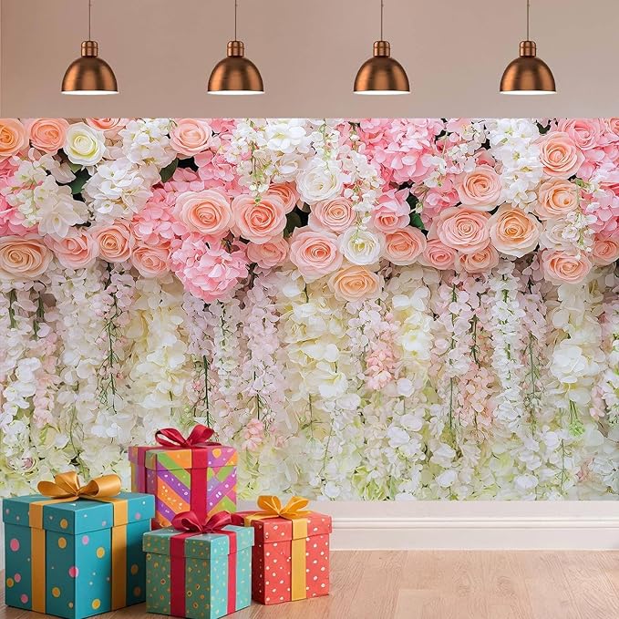 7x5ft Pink Rose Flower Wedding Photography Backdrop Spring Floral Photography Backdrop Valentine's Day Mother's Day Girl Birthday Baby Shower Wedding Bridal Party Banner Photo Booth Props Background