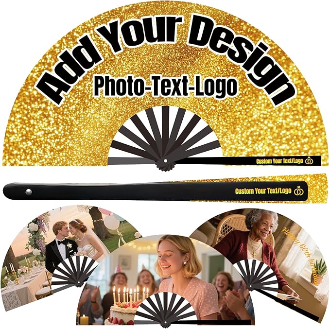 Custom Fans with Your Photo/Text - Personalized Folding Hand Fan for Line Dancing, Weddings, Parties | Decorative Gift for Women, Church Events & Dance Performances (80, 13 Inch)