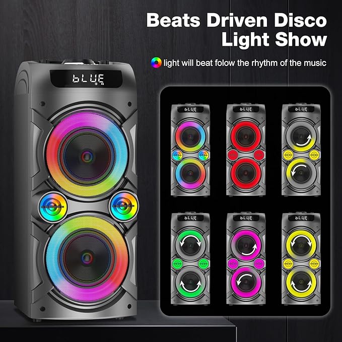 Portable Bluetooth Speaker 100W Big Powerful Wireless Boombox TWS Pairing Loud Stereo Sound Deep Bass Large Party Speakers with Subwoofer LED Lights for Outdoor Home Camping