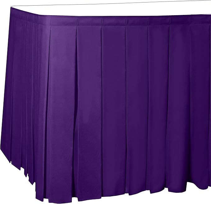 Ultimate Textile Pleat Polyester Fabric Table Skirt - Machine Washable Flame Resistant with Clips for Events, Weddings & Trade Shows, Cut & Sewn in Paterson, NJ - Plum, 14' Box Pleat
