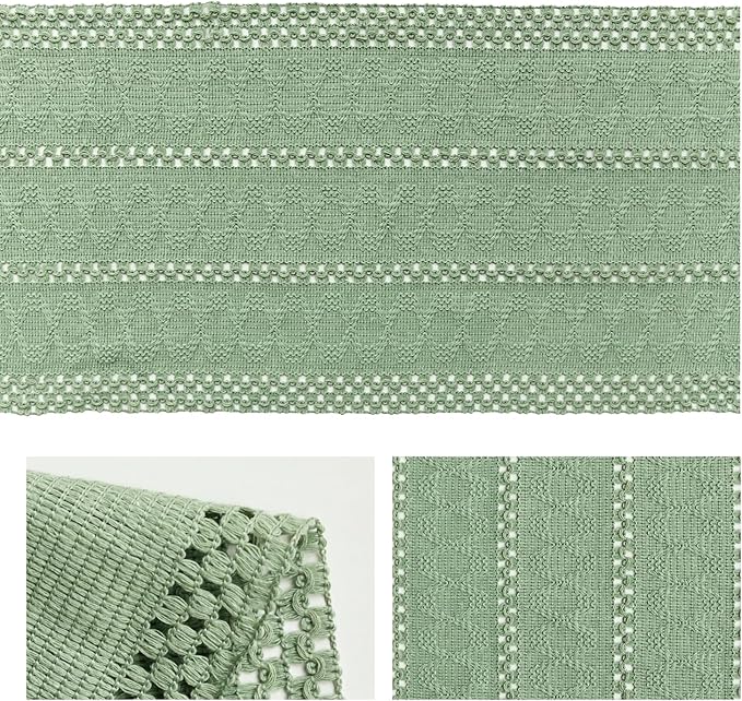 Artoid Mode Light Green Farmhouse Woven Rustic Hollow Table Runner, Seasonal Holiday Hollow Kitchen Dining Table Decoration for Home Party Decor 12x48 Inch