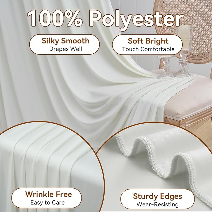 60×14ft Wrinkle Free Ivory Backdrop Curtain, Soft Silky Easy to Drape Cream Wedding Drapes for Backdrop, 12 Panels 5×14ft Photo Backdrop Curtains for Parties Birthday Photography Background Cloth