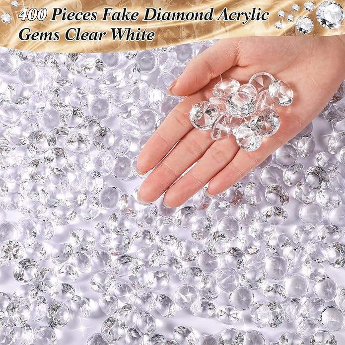 Vase Fillers, 400 Clear Acrylic Diamond Gems, 0.79 x 0.5 Inch