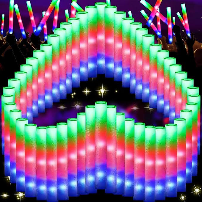 66 PCS Foam Glow Sticks, Glow In The Dark Party Supplies, Foam Light up Sticks with 3 Modes Colorful Flashing, Glow Party Supplies, Foam Glow Sticks Bulk for Wedding, Party, Concert, Raves, Birthday