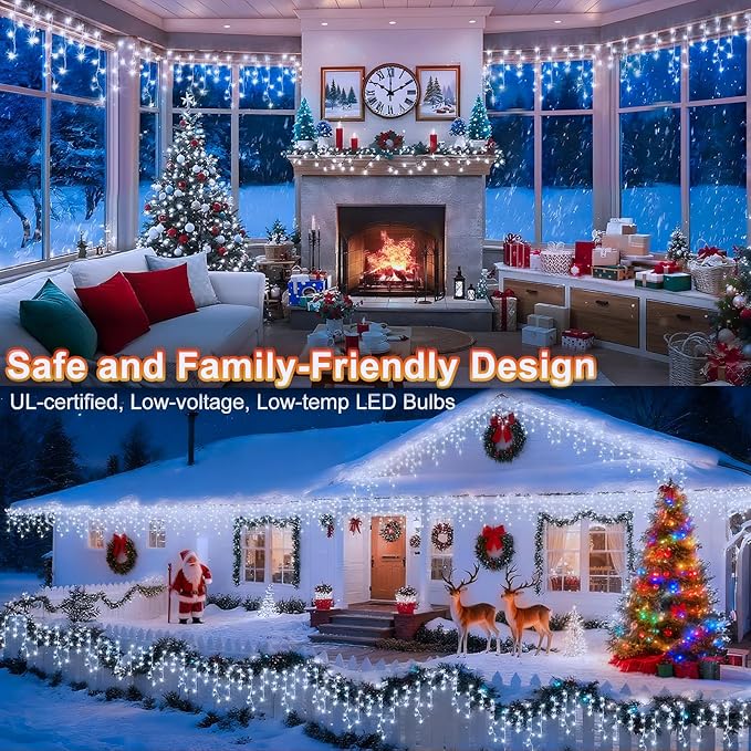 KNONEW 164FT 1600 LED Christmas Lights Outdoor Decoration White Timer 8Modes Hanging Fairy String Lights with 320 Drops, Plug in Waterproof Indoor Decor for Holiday Wedding Party Window Garden