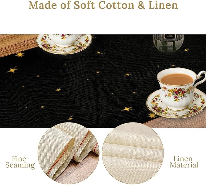 Mushroom Kitchen Table Runner, Gothic Moon Star Plants Witchy Moonlit Flower Butterfly Table Runner for Kitchen Party Living Room Drapes, 13x70 Inch Black