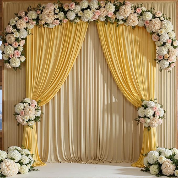 20ftx12ft Wrinkle Free Beige Backdrop Curtain, 4 Panels 12FT Height Beige Wedding Backdrop Drapes, Silky Polyester Back Drop Cloth for Birthday Photography Background Party Backdrop Draping