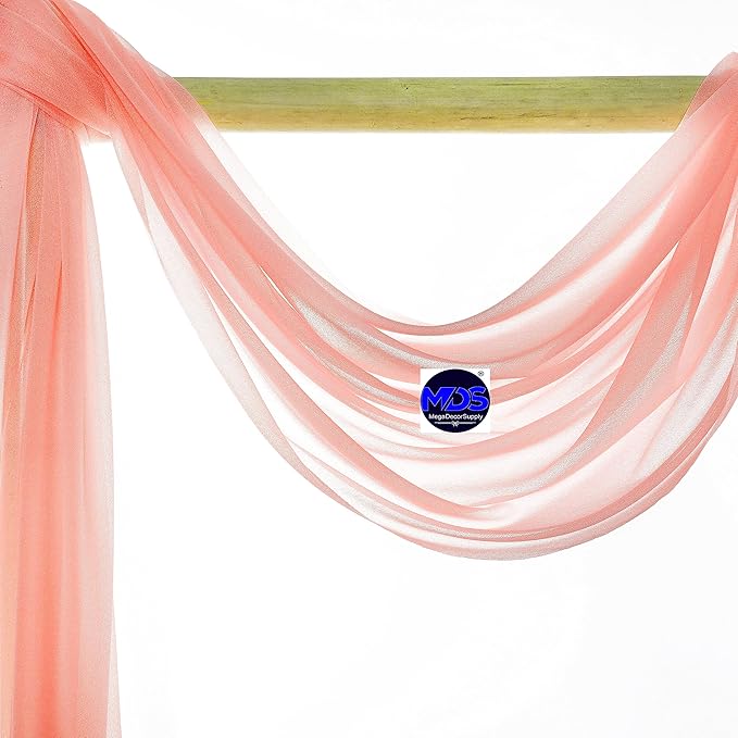 MDS Halloween Chiffon Draping Fabric - 1 Panel, 30" Wide x 100ft Long - Sheer Spooky Arbor & Canopy Drapery for Haunted House Backdrops, Party Ceilings, DIY Costumes & Themed Events - Peach
