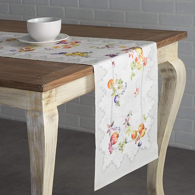 Maison d' Hermine Table Runner 100% Cotton Single Layer Table Runners 90 inches Long for Thanksgiving Christmas Decorations Home Kitchen Dining Party Wedding (Fruit D'Hiver, 14.5" x 90")