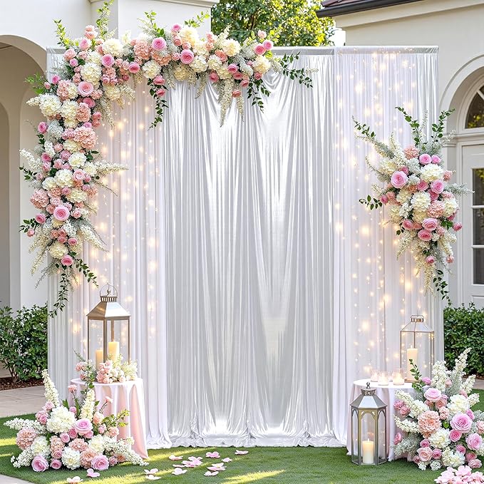 Backdrop Curtain Panels in Silver Glitter, 6 Pieces, 5 x 10 ft Each