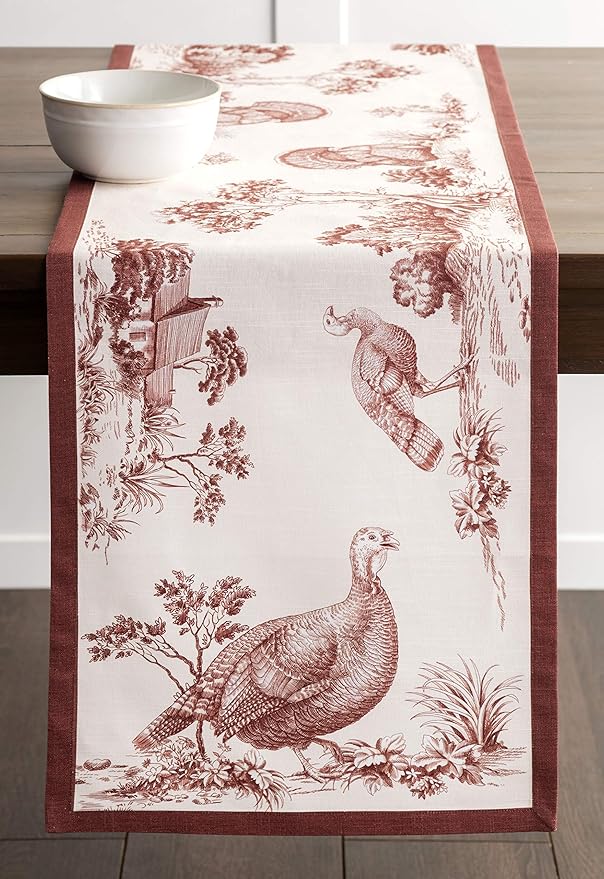 Maison d' Hermine Table Runner 100% Cotton Single Layer Table Runners 48 inches Long for Thanksgiving Christmas Decorations Home Kitchen Dining Party Wedding (Holy Jouy - Brown, 14.5" x 48")