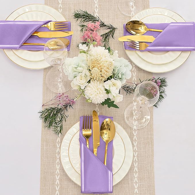 50 Pieces Lavender Satin Napkins, 17" x 17" Square Table Napkins, Silky Soft Smooth Washable Napkins for Restaurant, Weddings, Dinner, Party Decoration
