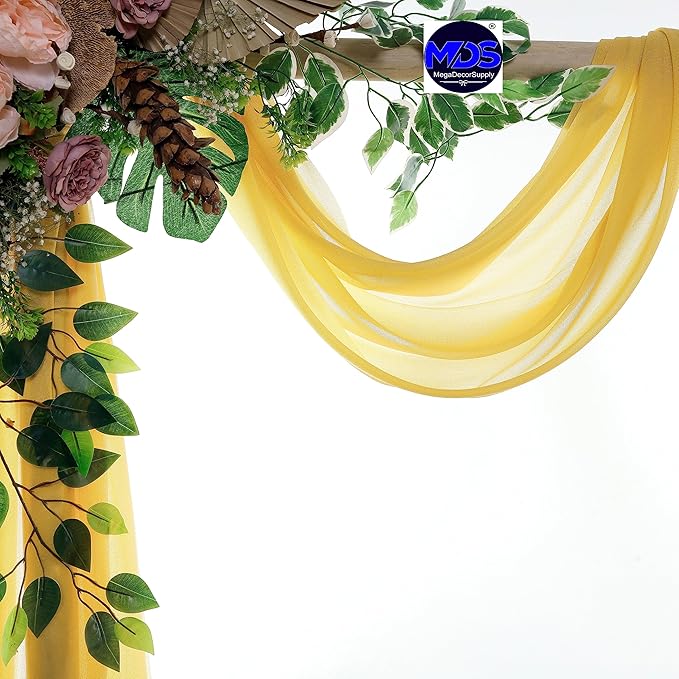 MDS Halloween Chiffon Draping Fabric - 2 Panel, 30" Wide x 20ft Long - Sheer Spooky Arbor & Canopy Drapery for Haunted House Backdrops, Party Ceilings, DIY Costumes & Themed Events - Gold