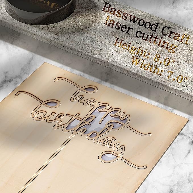 Birthday Cake Topper, Basswood Happy Birthday Sign, 8 x 7 Inch