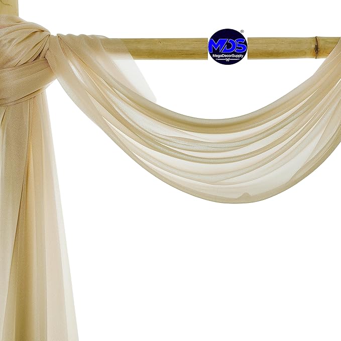 MDS Halloween Chiffon Draping Fabric - 2 Panel, 30" Wide x 50ft Long - Sheer Spooky Arbor & Canopy Drapery for Haunted House Backdrops, Party Ceilings, DIY Costumes & Themed Events - Champagne Gold