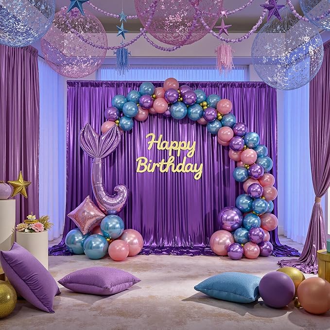 10x10ft Thick Purple Glitter Backdrop Curtain Panels for Parties, Wrinkle Free Sequin Sparking Photo Backdrop Drapes, 2 Panels 5x10ft Shimmer Back Drop Cloth for Wedding Birthday Photography