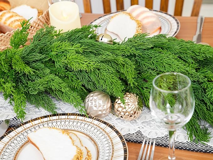 Christmas Garland, 6 Ft Extra Full Faux Cypress Pine in Dark Green