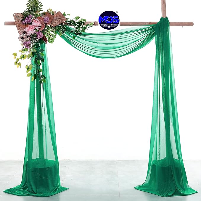 MDS Halloween Chiffon Draping Fabric - 1 Panel, 30" Wide x 100ft Long - Sheer Spooky Arbor & Canopy Drapery for Haunted House Backdrops, Party Ceilings, DIY Costumes & Themed Events - Emerald Green