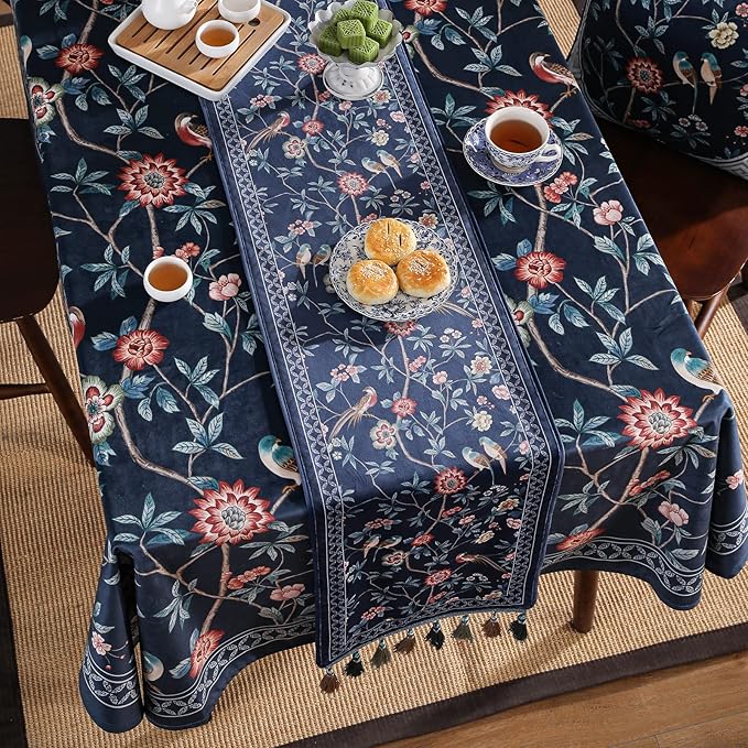 patdrea Vintage Chinoiserie Floral Table Runner Farmhouse for Home Kitchen Dining Decor Parties Family Dinners 12"*87"