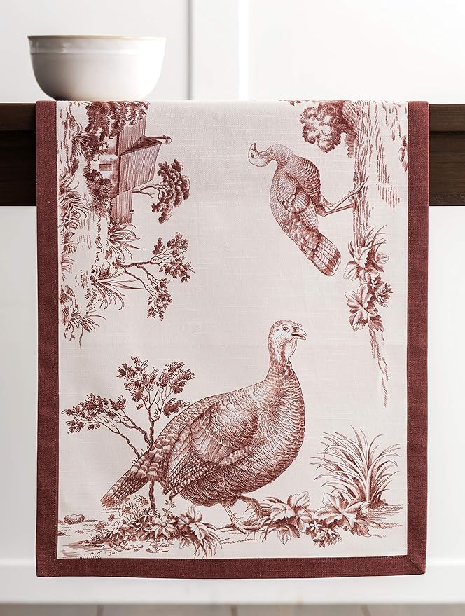 Maison d' Hermine Table Runner 100% Cotton Single Layer Table Runners 72 inches Long for Thanksgiving Christmas Decorations Home Kitchen Dining Party Wedding (Holy Jouy - Brown, 14.5" x 72")