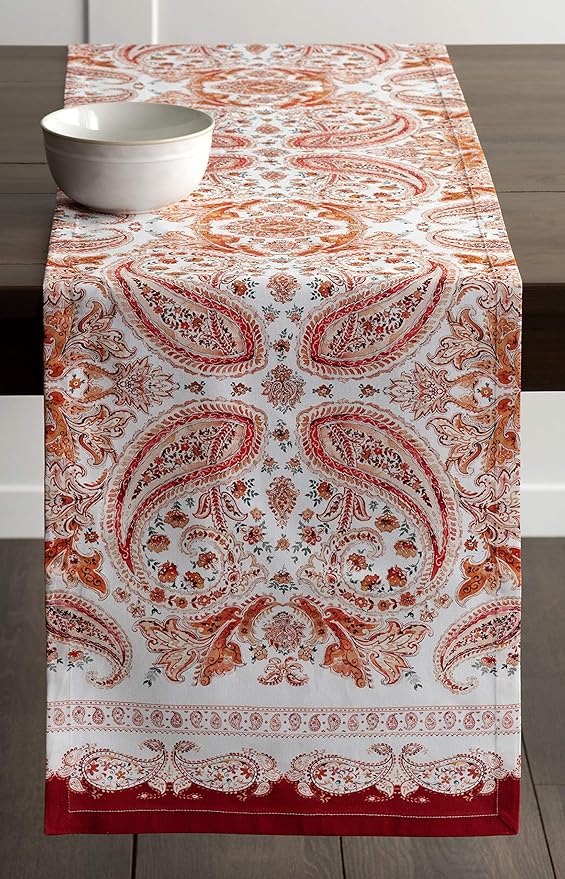 Maison d' Hermine Table Runner 100% Cotton Single Layer Table Runners 36 inches Long for Thanksgiving Christmas Decorations Home Kitchen Dining Party Wedding (Orient, 14.5" x 36")