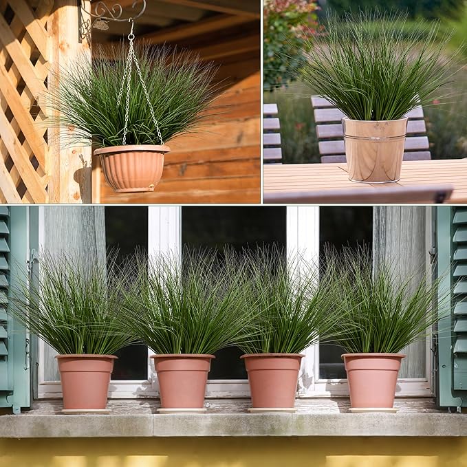 48PCS 17.3" Fake Plants Artificial Wheat Grass Greenery Plastic Plants Fake Grass Artificial Plants for Outdoor Decor Artificial Grass Plant with Greenery Stems for Indoor Home Decoration