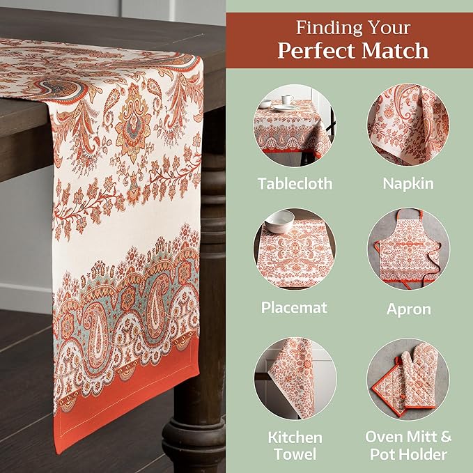 Maison d' Hermine Table Runner 100% Cotton Single Layer Table Runners 72 inches Long for Thanksgiving Christmas Decorations Home Kitchen Dining Party Wedding (Cachemire, 14.5" x 72")