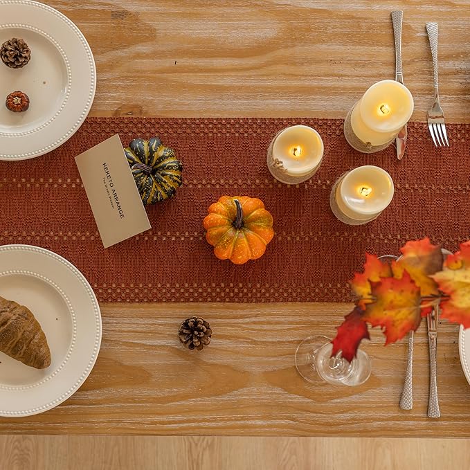 Boho Rust Table Runner for Home Decor 12x72 Inches Farmhouse Macrame Burlap Jute Rustic Dining Kitchen Centerpiece Bohemian Decor French Country Baby Bridal Shower Decorations
