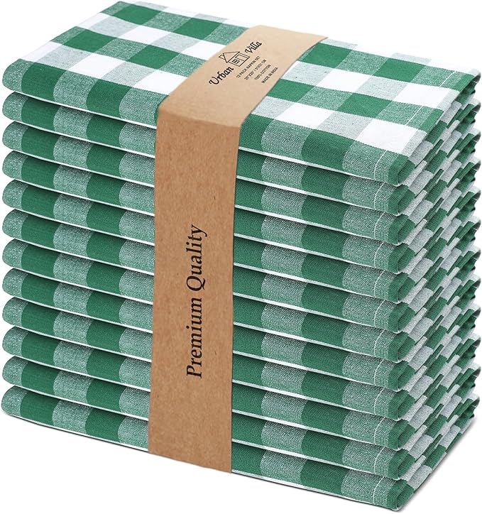 Cloth Dinner Napkins, Square 100% Cotton in Hunter and White Checkered